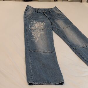 Women's Blue Jeans with Embroidered Design